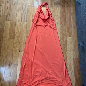 ORANGE NECK-HALTER MAXI DRESS (OPEN BACK)